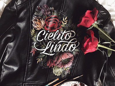 Hand-painted Leather Jacket botanical botanical illustration drawing illustration ink lettering packaging painting pattern typography