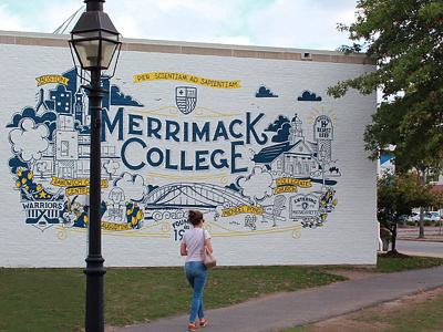 Merrimack College: Mural art design illustration lettering mural typography