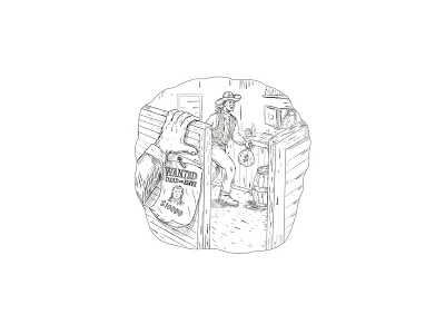 Cowboy Robbing Saloon Drawing bag bandit bar cowboy drawing money outlaw robber robbing safe saloon western