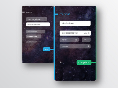 Onboarding app checkout dark background login mobile onboarding signup