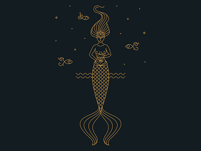 Mermaids be man-eaters fish illustration line mermaid mythology nautical ocean pattern scales skull stars story