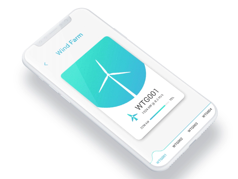 Wind Farm Monitoring App_2 app ganesha farm geo gis ios line mobile turbine turquoise ui ux wind