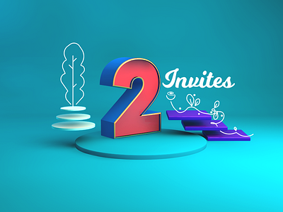 2 Invites 3d draft illustration invite shapes type