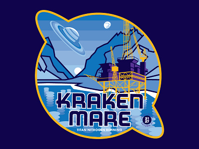 Kraken Mare Badge astronaut badge future moon mountain saturn scifi space star