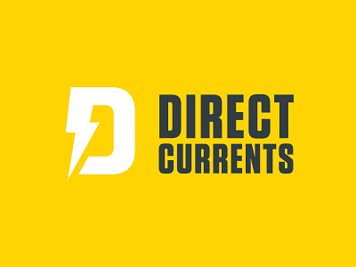 Direct Currents Logo Stacked brand identity branding d logo electrical electrical branding electrical logo icon letter mark lightning logo logo design logomark yellow