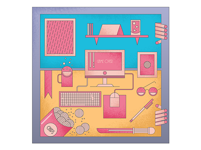 Workspace computer designer flat grunge keyboard mouse sunglasses vector workspace