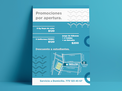 Flyer ChaCa Chá Lavandería blue branding design laundry méxico service tula