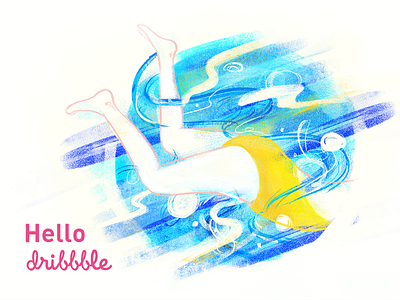 Hello Dribbble 2d dribbble girl graphic hello illustration pool swim