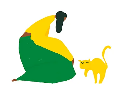 friends cat friends girl green illustration sit yellow