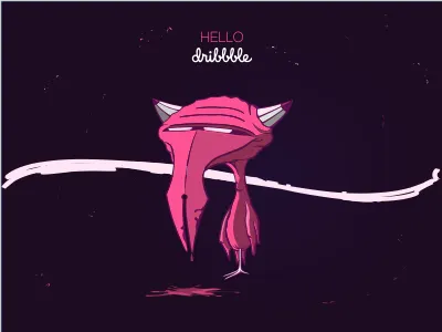 Hello Dribbble avatar creature illustration ink mascot vector