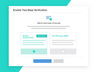 2FA Setup 2fa options radio button selection selector two factor authentication two step verification ui web