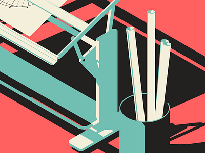 Isometric Draft desk draft isometric palette paper roll shadow