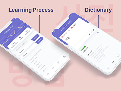 Korean Learning App - Process + Dictionary Function app educate illustration korean language pastel study ui ux vietnam