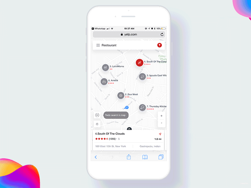 Yelp mobile web experience animation iphone map mobile photos results search ui ux yelp