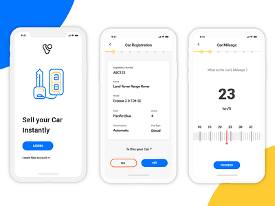 Car Selling Platform - Ui/Ux Concept app app design blue ui branding clean mileage minimal ui professional white yellow ui