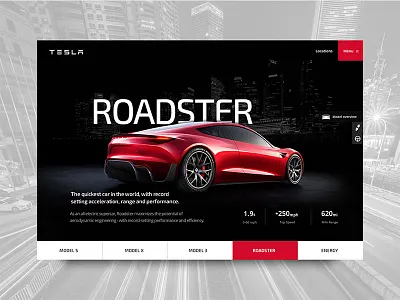 Tesla Roadster Concept app car concept dark design direction interface product social ui ux widget xd