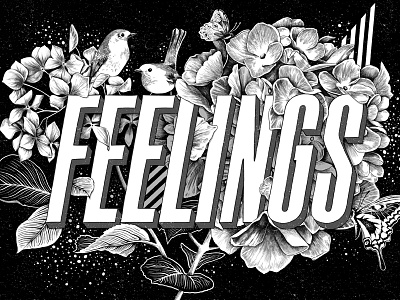 Spring Feelings black and white illustrations custom art illustration prints typography