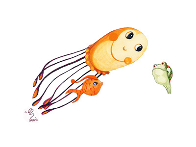 Sea Fish - character design angler fish best friends ever frog illustration jellyfish