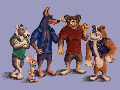 Dog's gang character doberman dog illustration pit bull rottweiler