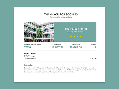 Daily UI 17 - Email Receipt booking challenge clean daily email receipt hotel ui