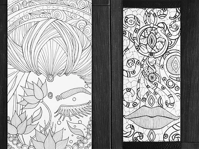 Guan Yin & leather bookmark art black and white buddha buddhism design drawing freehand goddess illustration ink line art pen and ink