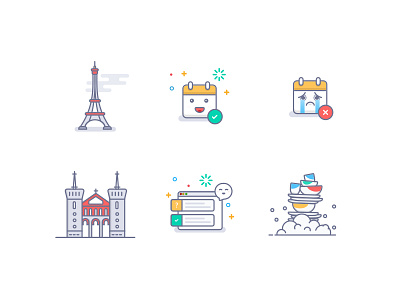 Brigad Illustrations 2 android material design calendar dishes eiffel illustration illustrations lyon paris tower window