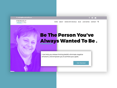 Fiercely Fresh Life blue hero life coach purple web design