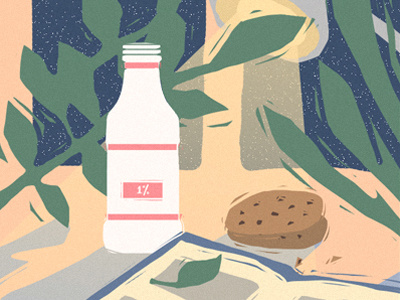 evening cookies evening illustration jogurt lamp light plants