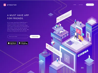 STREETER APP - Redesign illustration isometric movies restarurant ui ux web