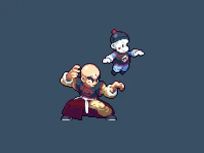 Tien and Chiaotzu design development game illustration pixel pixel art