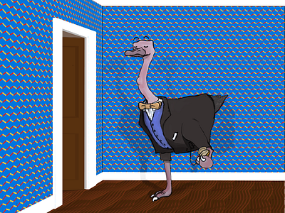 Ostrich, Pocket watch illustration