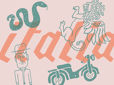 Italian Doodles doodle green illustration italy lion orange pink scooter snake tuscany venice vespa