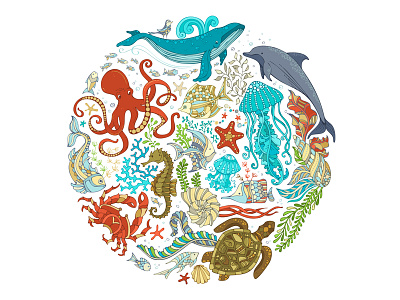 Ocean underwater life adobe illustrator fish illustration ocean summer underwater