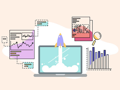 Market Research artwork blob colors create design graphs illustration laptop market research research rocket