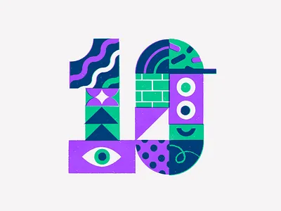 10 Year anniversary anniversary birthday blocks geometric mid century number pattern retro texture typography vector vintage