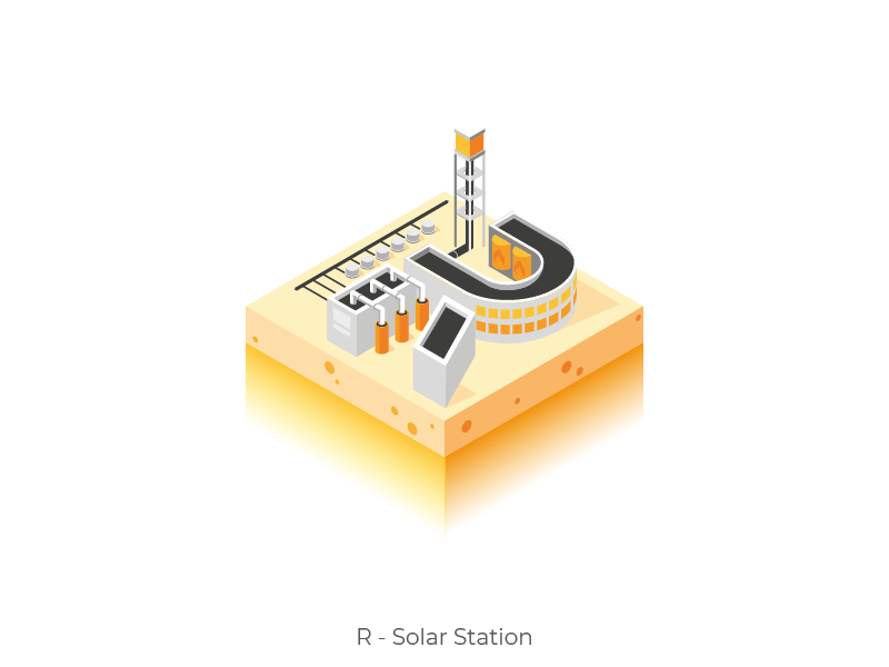 Solar Station 3d animation character energy isometric isometry letter r solar panel