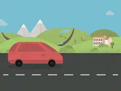 Weekend Rental car driving house landscape mountains roads trees