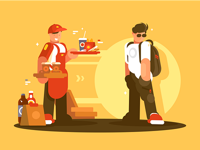 Equipment Fastfood cafe character customer fastfood flat illustration kit8 seller service snack uniform vector