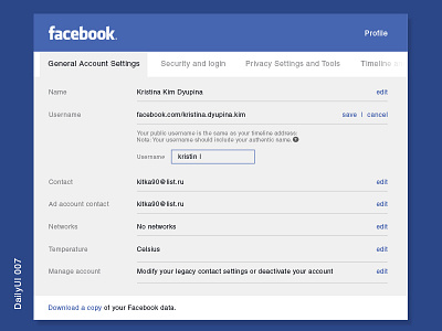Day 007 - Settings 007 dailyui facebook settings