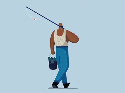 Lonely Fisherman beard character design fish illustration jeans lure shirt shoe skin walk walk cycle