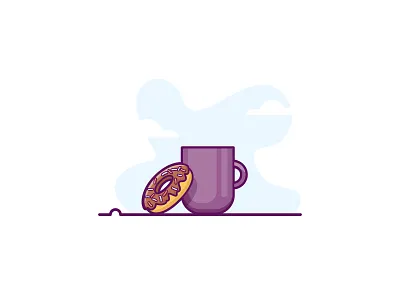 Coffee and Doughnuts blue chat coffee cup doughnut flat design friends frosting illustration minimal relax retro