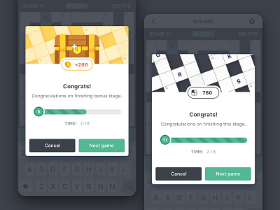 Congratulation popups app crossword education game illustration popup progress ui ux web