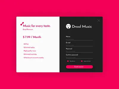 Drool Music Sign Up form account adobe ai create drool music sign ui user ux xd