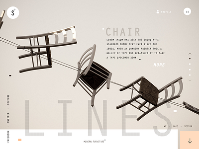 furniture design chair furniture gray landing page light line menu modern profile ui ux web