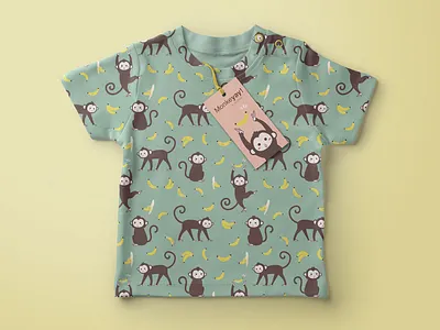 Monkeyay babytshirt illustration mockup monkey pattern print surface design