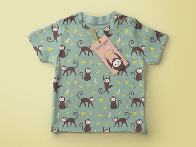 Monkeyay babytshirt illustration mockup monkey pattern print surface design