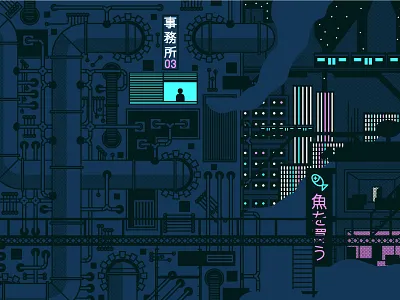 Cityscape cyberpunk fish tubes