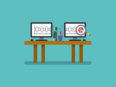 Transparency, data and empowering teams article blog computer data desk illustration office transparency vector