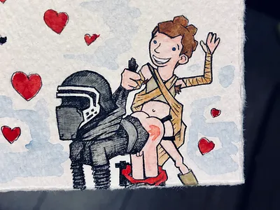 Rey Fucks Valentine illustration kylo ren rey star wars valentine water colour
