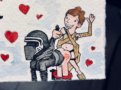 Rey Fucks Valentine illustration kylo ren rey star wars valentine water colour
